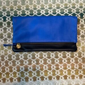 Clare V Blue and Black Leather fold over Pouch